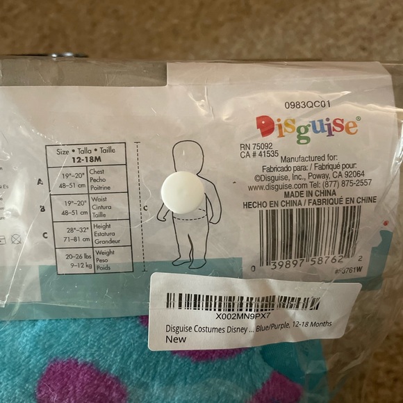 Sulley Monsters Inc Halloween Costume Size 12-18 Months - Picture 3 of 3